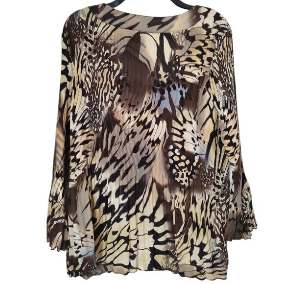 SereNade blouse top size XL 3/4 bell sleeve square neck pleated button down - Picture 2 of 5